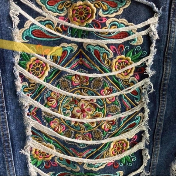 Embroidered Denim Boho Jean Jacket - Picture 3 of 4